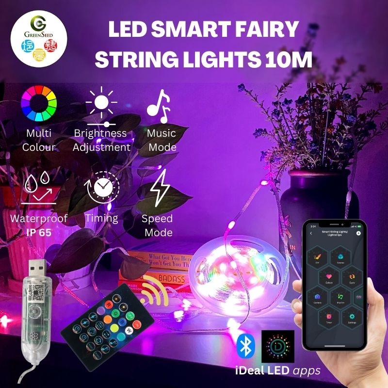 Gs Lighting USB Smart Fairy Strings Light, Rainbow Light Christmas LED 10Meter with APP, USB and Remote Control