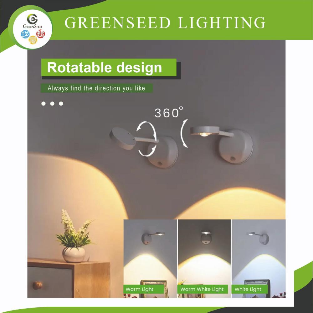 LED Motion Sensor Wall Light Spotlight Wireless USB Rechargeable 3 Colors Adjustable For Bedroom