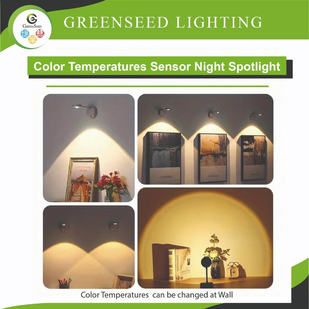 LED Motion Sensor Wall Light Spotlight Wireless USB Rechargeable 3 Colors Adjustable For Bedroom